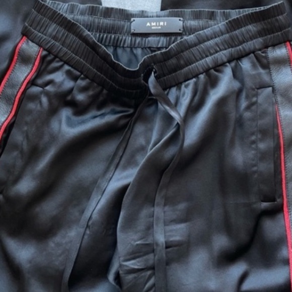 - New 🆕 AMIRI wide high waisted EXTRA LONG DRAWSTRING LEATHER stripe BLACK… - Picture 10 of 13